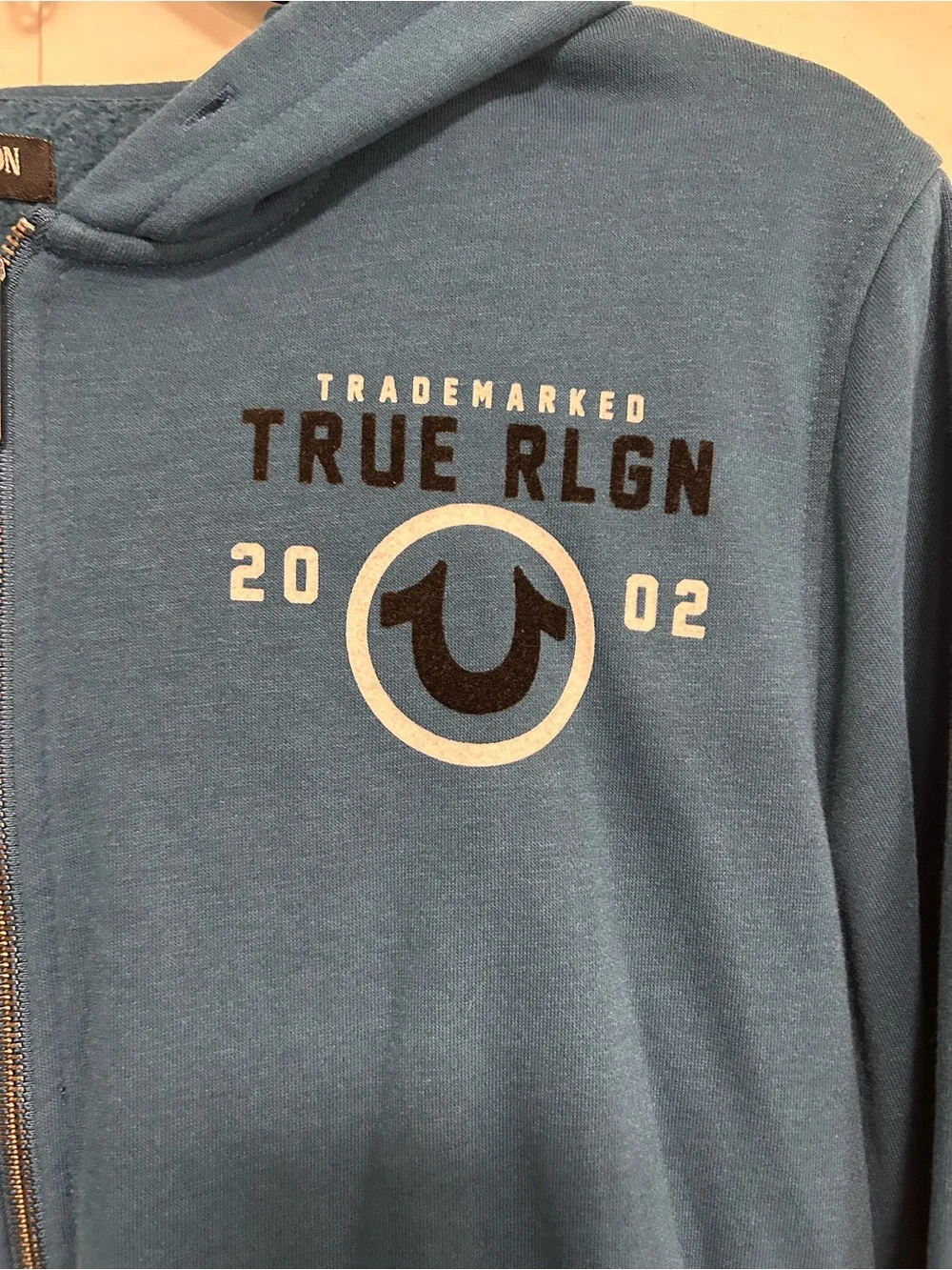 True Religion Men's Teal Zip Front Hoodie Jacket- Size Large